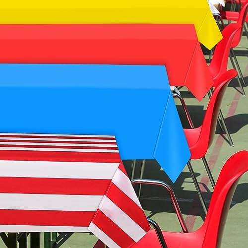 Hosuly 12 Pcs Red and White Striped Tablecloths for Kids Birthday Party