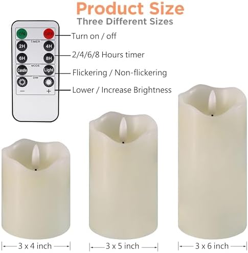 VIEWELLD Realistic Flameless Candles with Remote and Timer Set of 3