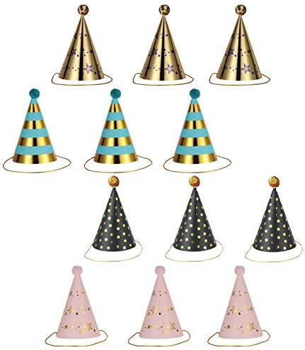 NUOBESTY 12pcs Paper Cone Hats Kids Birthday Party Decor