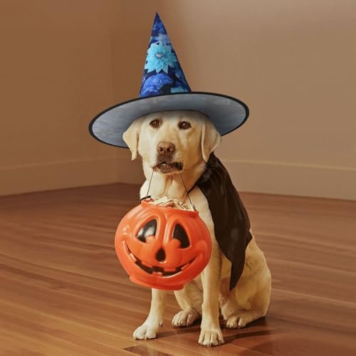 Witch Hats Halloween Cone Wizard Hat Blue Flowers Costume