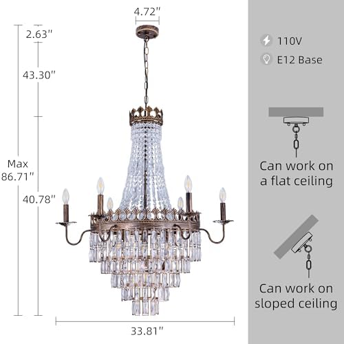 Wellmet French Empire Crystal Chandelier 13 Light Bronze 33W