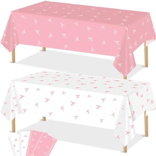4 Pink Bow Tablecloths for Birthday Party Decorations