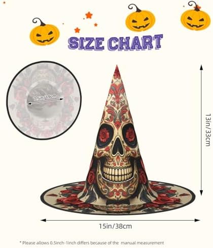 Red Rose Sugar Skull Witch Hat Halloween Costume