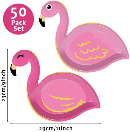 50 Count Flamingo Shaped Paper Plates for Hawaiian Luau Parties