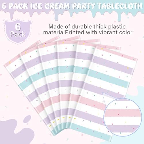 6 Pack Sprinkle Ice Cream Tablecloths for Birthday Parties