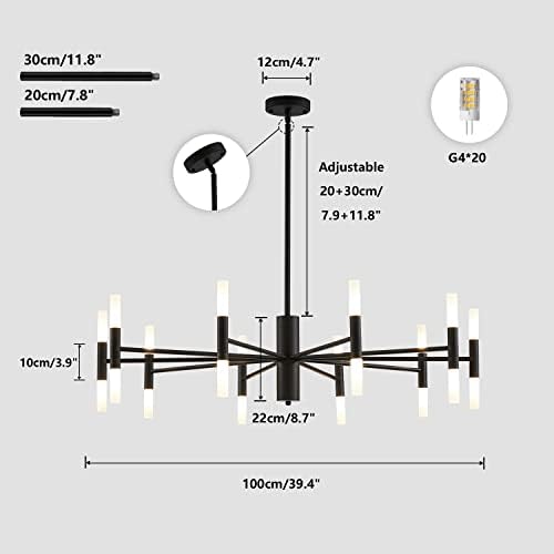 KCO Black Sputnik Chandelier - Mid Century Modern Ceiling Light