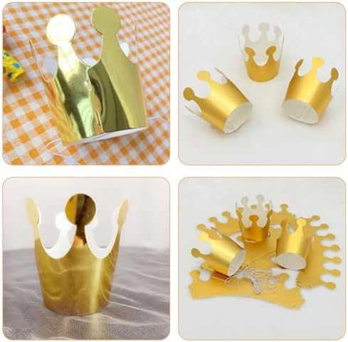 LOGOFUN 20pcs Gold Glitter Paper Birthday Crown Headband