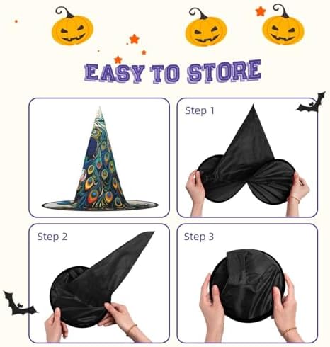 Peacock Pattern Witch Halloween Cone Hat for Adults