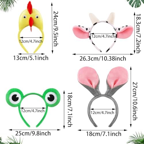 6Pcs Farm Animal Headbands for Kids Adults Party Decor