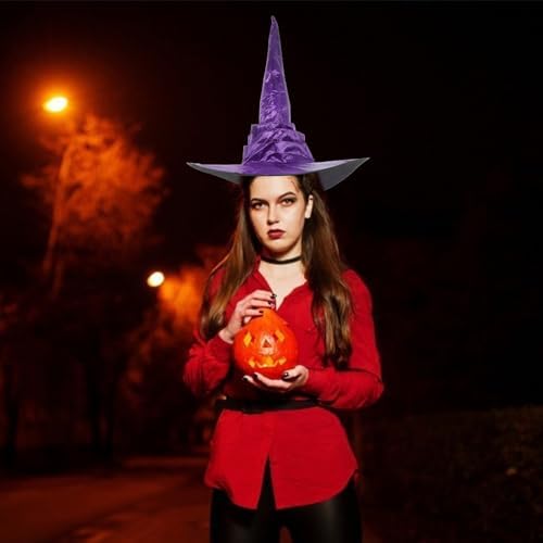 LOGOFUN Halloween Witch Hat Purple Wizard Costume Hat