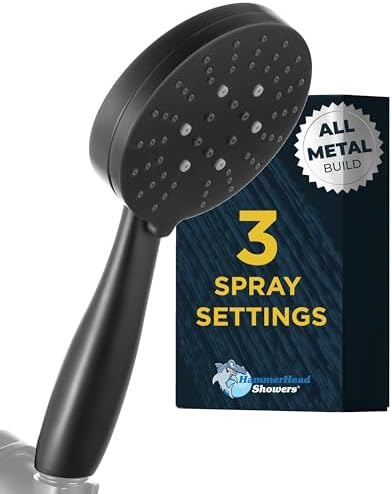 HammerHead Showers All Metal 3-Spray Handheld Shower Head Matte Black