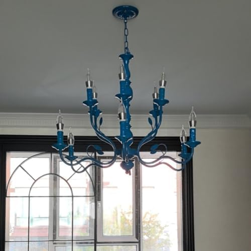 Blue Farmhouse 2 Tier Chandelier with 12 Lights