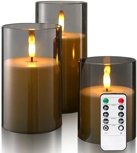Hausware Flameless Candles LED with 3D Bulb Remote Timer Set of 3