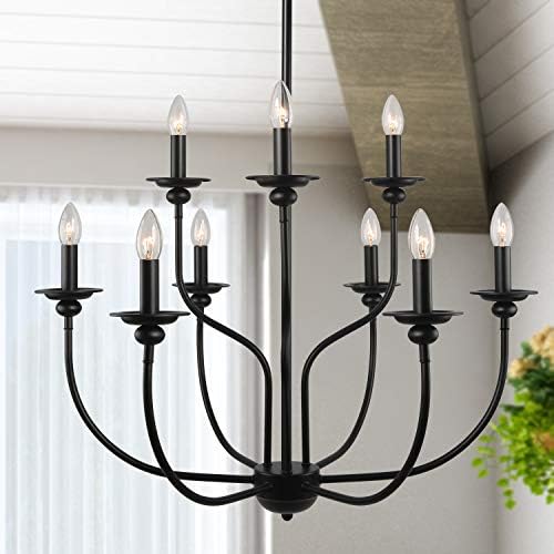 LALUZ Black 2-Tier 9-Candle Chandelier