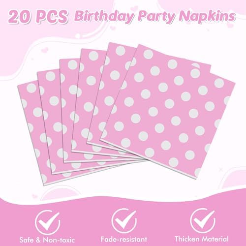 62Pcs Birthday Party Decorations Pink Polka Dots Minnie Mouse Theme