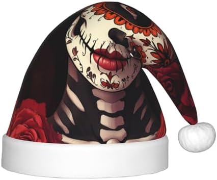 Augenstern Christmas Hat Women Sugar Skull Rose Santa Hat Unisex
