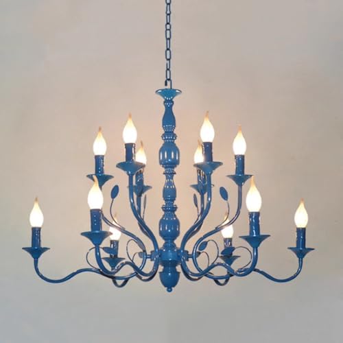 Blue Farmhouse 2 Tier Chandelier with 12 Lights