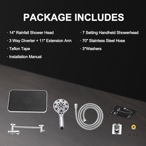 High Pressure Shower Head with 7 Spray Modes and 14 Inch Rainfall