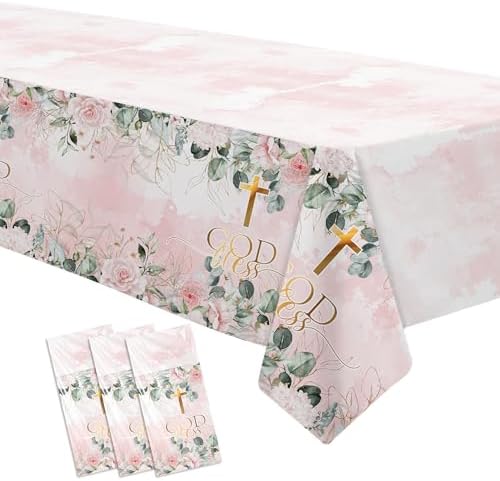God Bless Baptism Tablecloth for Girls - 3 Pack