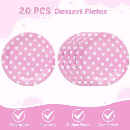 62Pcs Birthday Party Decorations Pink Polka Dots Minnie Mouse Theme