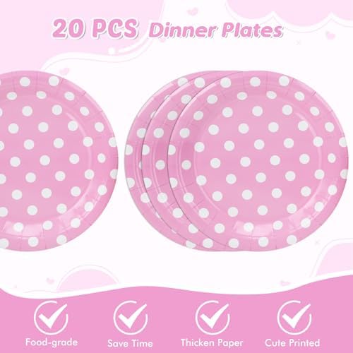 62Pcs Birthday Party Decorations Pink Polka Dots Minnie Mouse Theme