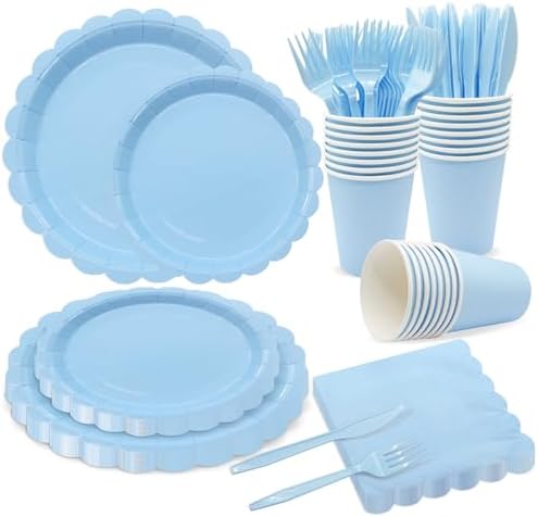 144Pcs Blue Party Tableware Set for 24 Guests