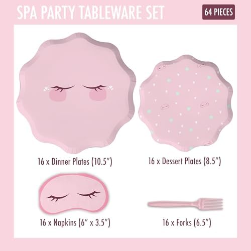 64 Pcs Spa Party Tableware Set for Girls