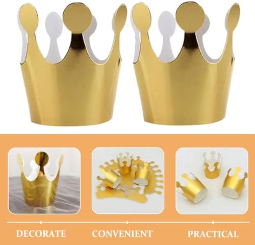 LOGOFUN 20pcs Gold Glitter Paper Birthday Crown Headband