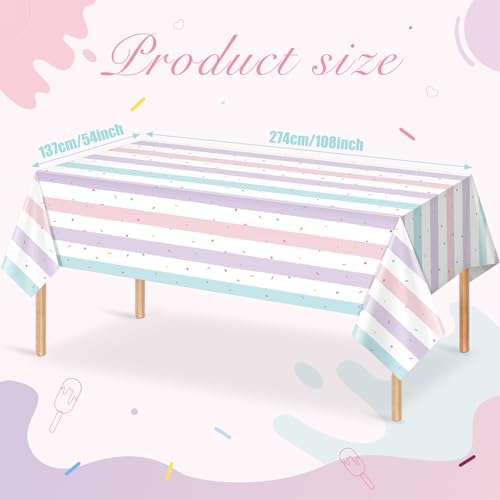 6 Pack Sprinkle Ice Cream Tablecloths for Birthday Parties