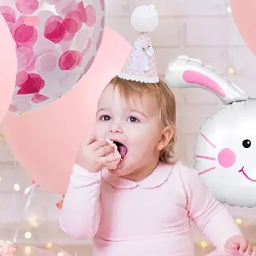 Bunny 1st Birthday Hat for Girls Pink Gingham Party Headwear