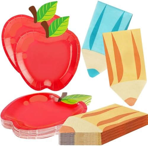 OumuaMua 100Pcs Back to School Apple Plates and Pencil Napkins Set