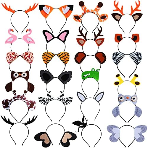 Xinnun 24 Pcs Jungle Animal Headbands for Parties and Photo Booths