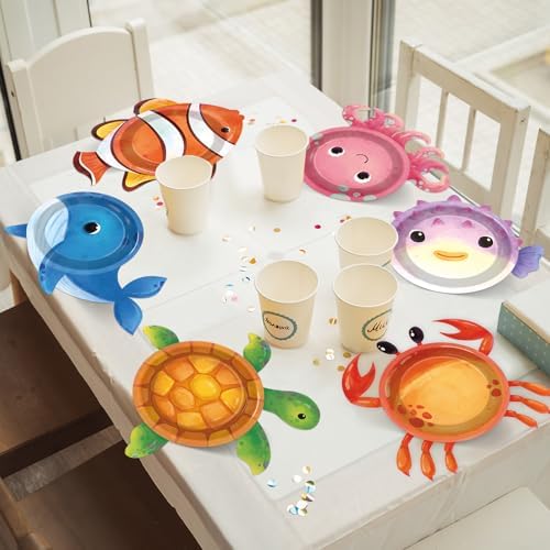 48Pcs Ocean Animal Shaped Paper Plates for Underwater Party