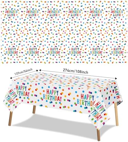 3 Piece Colorful Polka Dot Birthday Tablecloths 54x108 Inches Waterproof