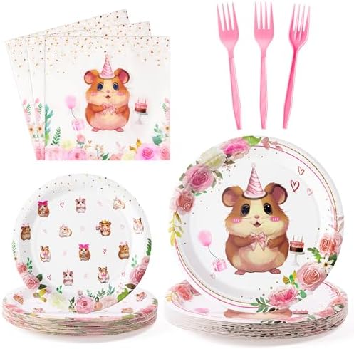 G1ngtar 96Pcs Hamster Party Plate Set for 24 Guests