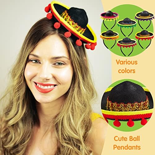 JOYIN 6PCS Fiesta Fabric Sombrero Headbands