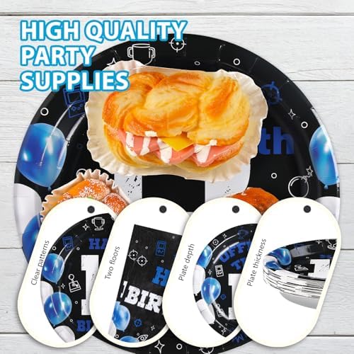 Grencian 13th Birthday Plates for Boys Girls with Blue Black Design