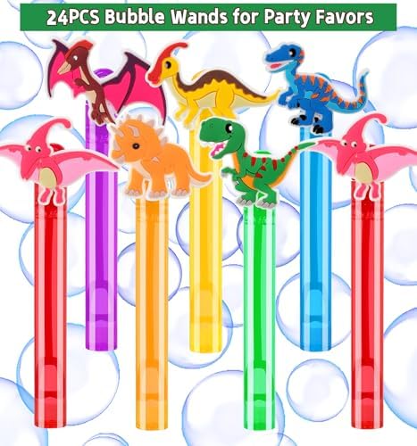 24Pcs Dinosaur Bubble Wands for Kids Party Favors