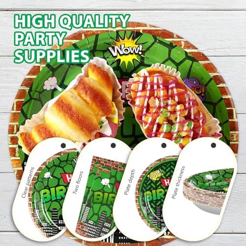200Pcs Green Cartoon Turtle Party Plates and Napkins Set for Kids Teens