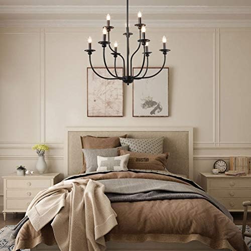 LNC Black Farmhouse Chandelier 2-Tier 9 Light