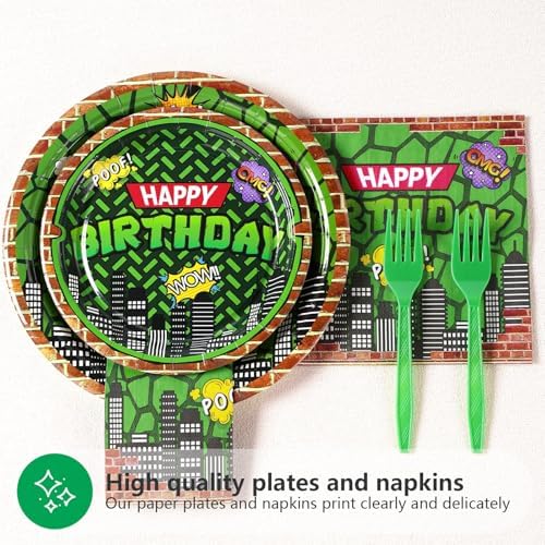 200Pcs Green Cartoon Turtle Party Plates and Napkins Set for Kids Teens