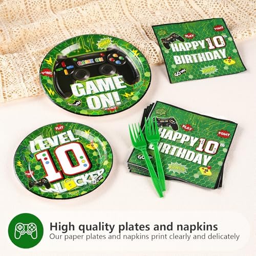 10th Birthday Video Game Party Tableware Set 24 Pieces
