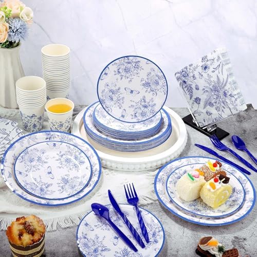 400 Pieces Blue and White Flower Party Tableware Set