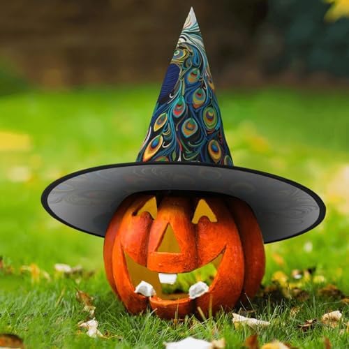 Peacock Pattern Witch Halloween Cone Hat for Adults