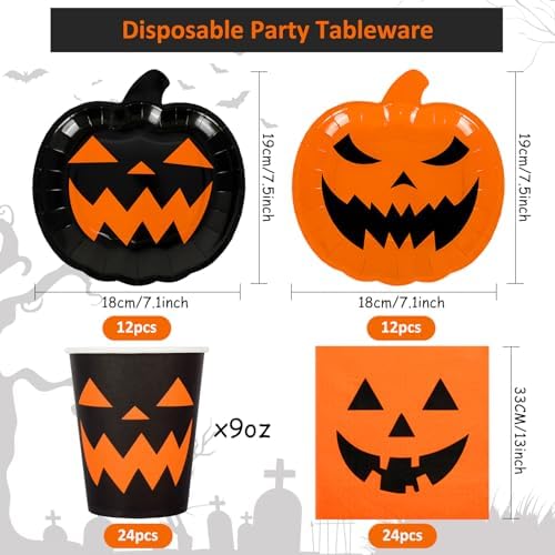 Halloween Party Dinnerware Set 72Pcs Paper Plates Cups Napkins