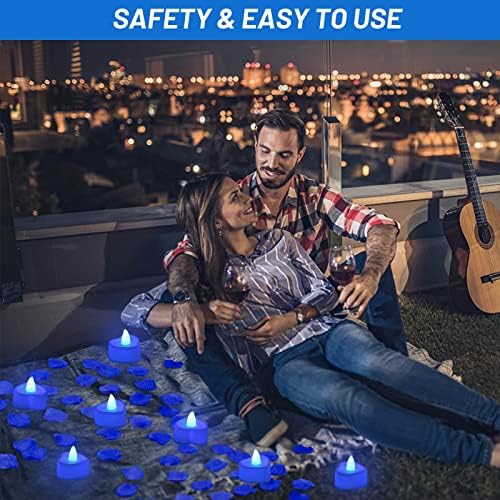 Cridoz Blue Rose Petals LED Candles Romantic Set