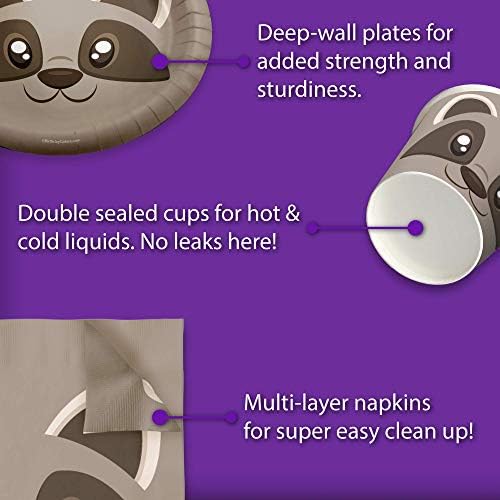 Raccoon Themed Party Plates Napkins Cups Set for 16
