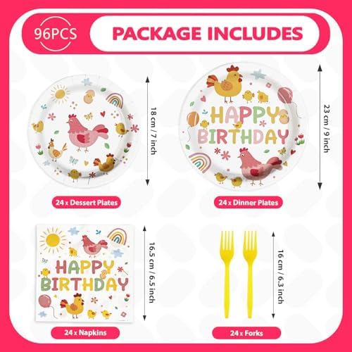 Grencian Chicken Birthday Plates and Napkins 96Pcs Set