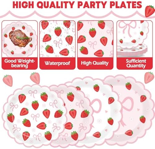96 Pcs Strawberry Party Plates and Napkins Bow Set