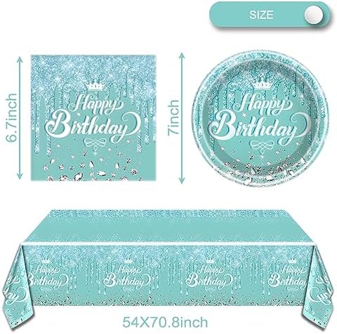 Teal and Silver Glitter Birthday Tableware Set